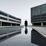 **

A stark, grey-toned business landscape divided by a winding road. One side features a pristine, modern office building, representing legal compliance. The other side shows a shadowy, distorted reflection of the same building, symbolizing ethically questionable practices. A lone auditor figure stands at the crossroads, looking conflicted. Focus on conveying the ambiguity and moral dilemma inherent in accounting "grey areas."

**