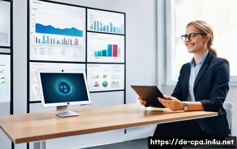 공인회계사 세법 개정사항 반영법 - **Prompt:** A modern, brightly lit German tax consulting office. A friendly, professional female tax...