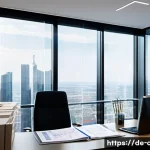 CPA와 리스크 관리 - A modern German corporate office setting with a professional accountant meticulously reviewing detai...