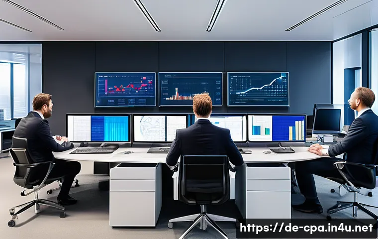 공인회계사 연봉 상승 요인 - A modern office scene in a large German financial center like Frankfurt, featuring a diverse team of...