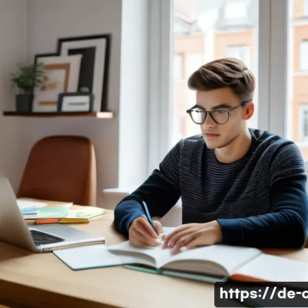 CPA 2차 시험 실전 팁 - A focused young adult studying for a CPA exam at a modern desk in a bright, cozy home office with Ge...