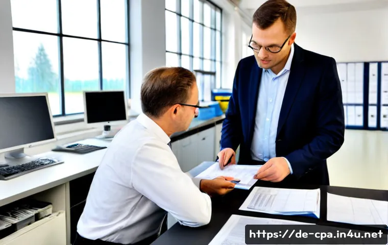 공인회계사와 산업별 감사 사례 - Photorealistic German public accountant conducting an audit at a modern Mittelstand manufacturing co...